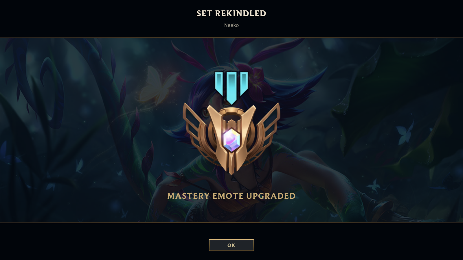 screenshot of set rekindled of 3 ticks for the mastery emote on neeko